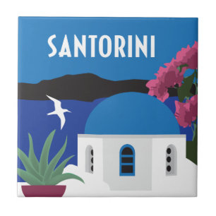 Santorin Griechenland im Vintage-Reisestil Fliese