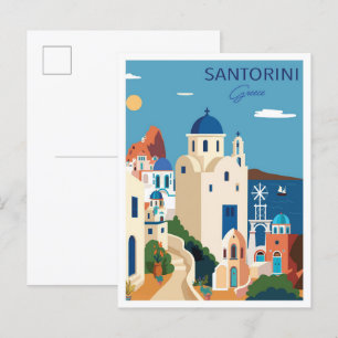 Santorin Griechenland Kunst Vintage-Illustration R Postkarte