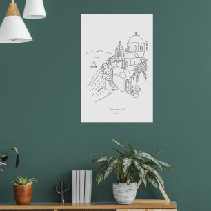 Santorin Griechenland Minimalistische Linienkunst Poster