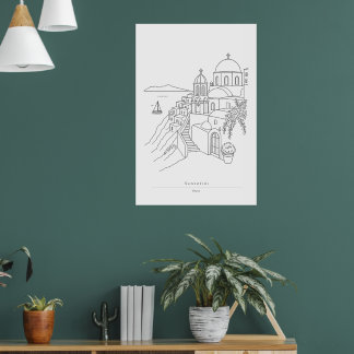 Santorin Griechenland Minimalistische Linienkunst Poster