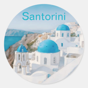 Santorin, Griechenland, mit ikonischen blauen Kupp Runder Aufkleber