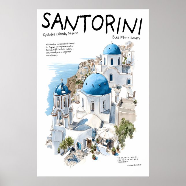 Santorin Griechenland Poster  Blaue Kuppelkirchen (Vorne)