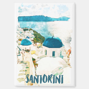 Santorin Griechenland Reise Wasserfarben Poster Magnet
