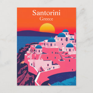 Santorin, Griechenland Retro-Reise Ozean-Sonnenunt Postkarte