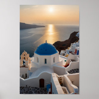 Santorin Griechenland Retro-Reise-Wandkunst Poster