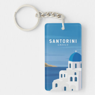 Santorin Griechenland Retro Vintage Schlüsselanhänger