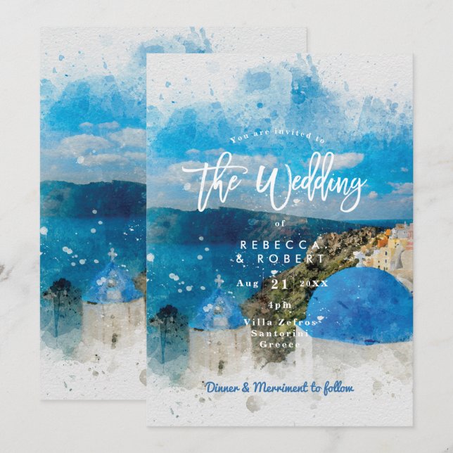 Santorin Griechenland Sommerhochzeit Einladung (Vorne/Hinten)