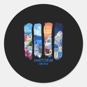 Santorin Griechenland Thira Pinselstrich Reise Sou Runder Aufkleber
