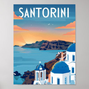 Santorin Griechenland Vintage Berühmter Reiseort Poster