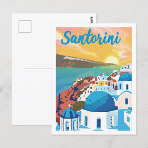 Santorin Griechenland Vintage Berühmter Reiseort Postkarte