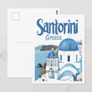 Santorin Griechenland Vintage Berühmter Reiseort Postkarte