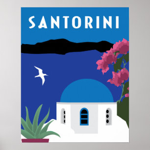 Santorin Griechenland vintage Reiseillustration Poster