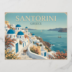Santorin Griechenland Vintage-Reisepostkarte Folien Feiertagspostkarte