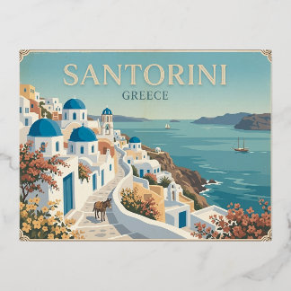 Santorin Griechenland Vintage-Reisepostkarte Folien Feiertagspostkarte