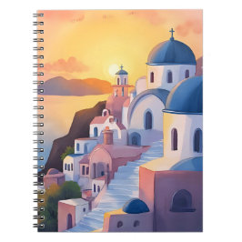 Santorin, Griechenland | Wasserfarben Küstenlinie Notizblock
