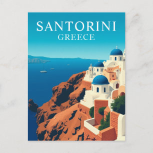Santorin, Griechenland Weiße Häuser Reise Vintage Postkarte