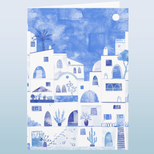 Santorin Griechische Aquarell-Kunst Grußkarte Karte