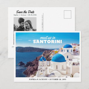 Santorin Hochzeit Terminankündigung Reise Retro Postkarte