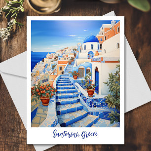 Santorin-Insel-Illustration Reise Kunst Postkarte