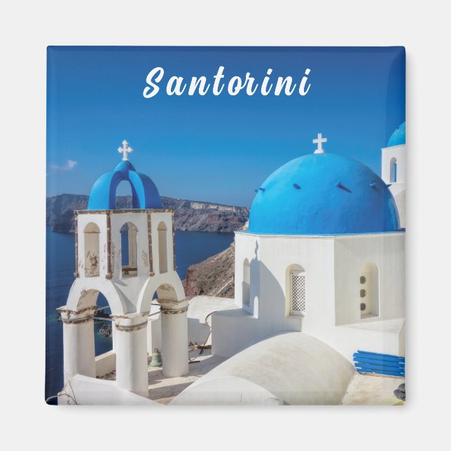 Santorin mit blauen und weißen Kirchen Magnet (Vorne)
