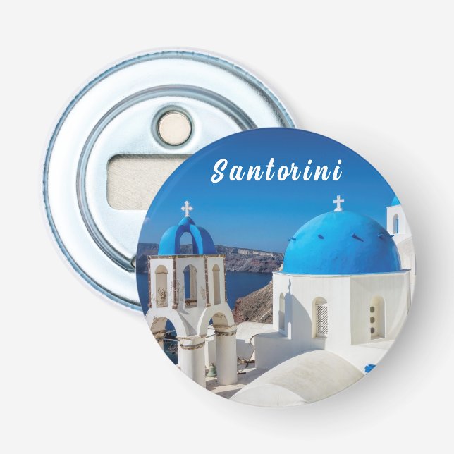 Santorin mit blauer und weißer Kirche Flaschenöffner (Vorderseite)