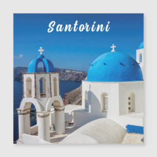 Santorin mit blauer und weißer Kirche Magnetkarte