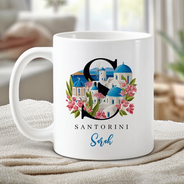 Santorin Monogramm Buchstabe S Personalisiertes Ge Kaffeetasse (Santorini Monogram Letter S Personalized Gift Coffee Mug)