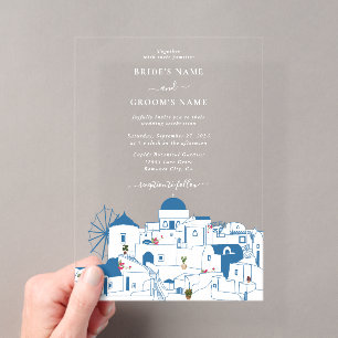 Santorin Reiseziel Griechische Insel Hochzeit  Acryleinladungen