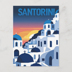 Santorin Sonnenuntergang Blaue Kuppeln Postkarte