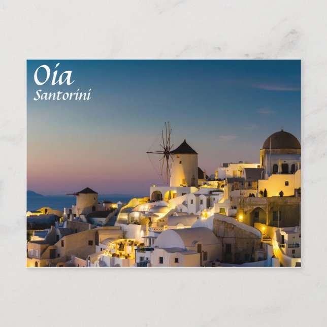 Santorin - Stadtbild von Oia bei Sonnenuntergang P Postkarte (Vorderseite)