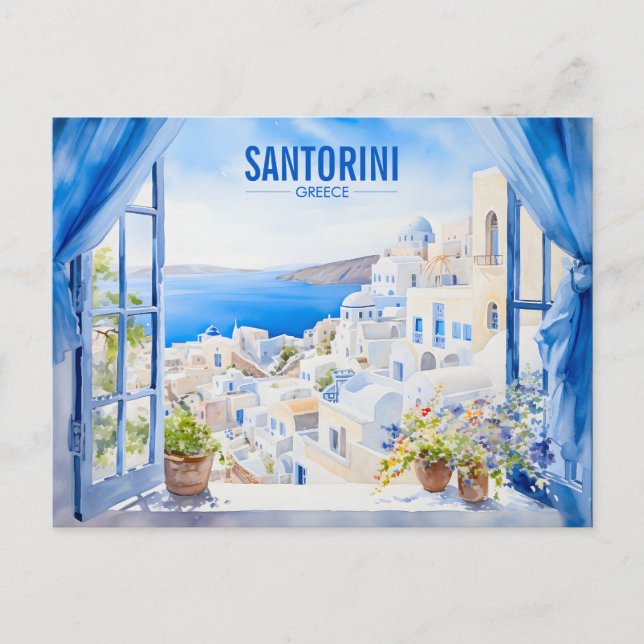 Santorini Aquarellmalerei Griechenland Reisen | Ar Postkarte (Vorderseite)