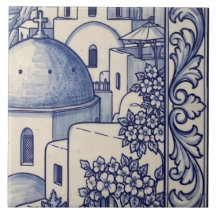 Santorini Azulejo-Muralfliese 4 von 6 Mitte rechts