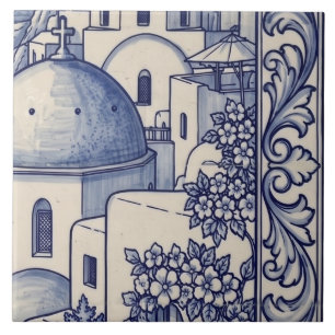 Santorini Azulejo-Muralfliese 4 von 6 Mitte rechts Fliese