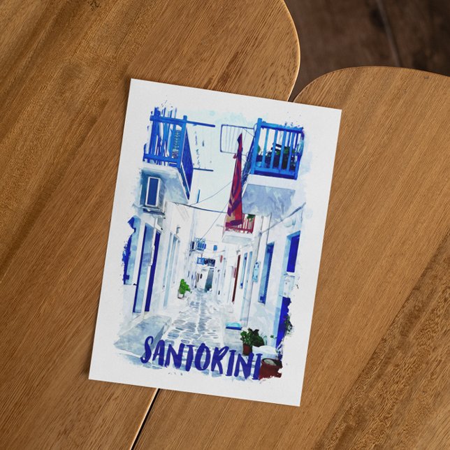 Santorini Blau-Weiß-Reise Einladung (santorini greece blue white card)