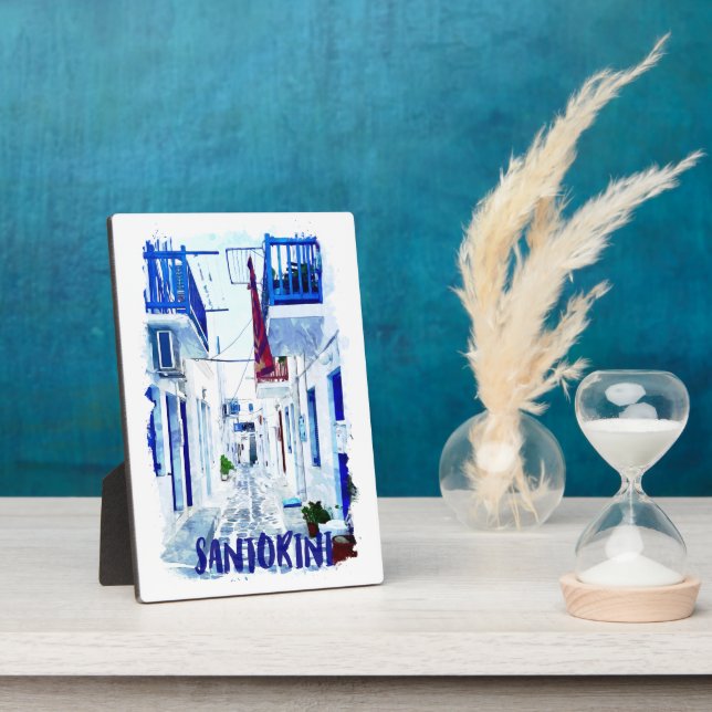 Santorini Blau-Weiß-Reise Fotoplatte (Seite)