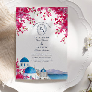 Santorini Blauer Dome Bougainvillea Wedding Einladung