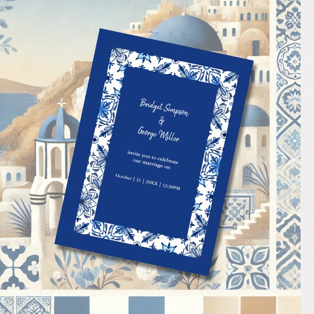 Santorini Blauer griechische Hochzeit Einladung (Von Creator hochgeladen)