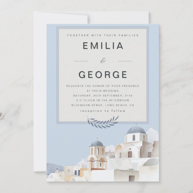 Santorini Destination Wedding | Blue & White  Einladung (Vorderseite)