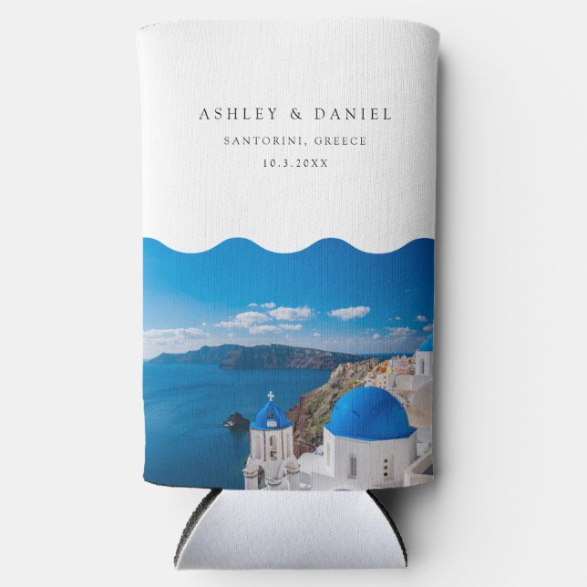 Santorini-Gastgeschenk Hochzeit Selters Dosenkühler (Vorderseite)