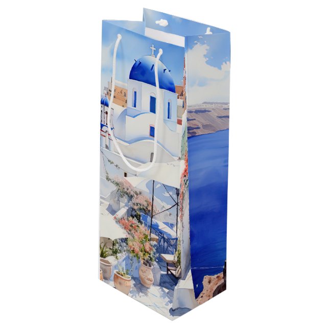 Santorini Geschenktüte Für Weinflaschen (Vorderseite Schrägansicht)