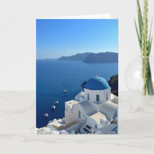 Santorini Greece Blue Domed Church Foto Karte