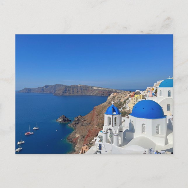 Santorini Greece Blue Domed Church Foto Postkarte (Vorderseite)