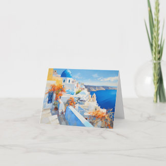Santorini Greece Mediterranean Art Thank You Card Dankeskarte
