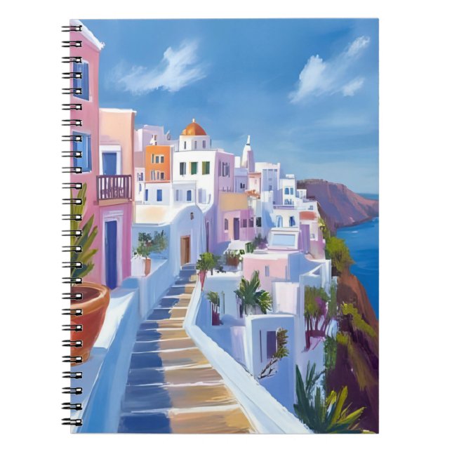 Santorini Greece Painting Watercolor Travel Notizblock (Vorderseite)