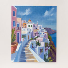 Santorini Greece Painting Watercolor Travel Puzzle