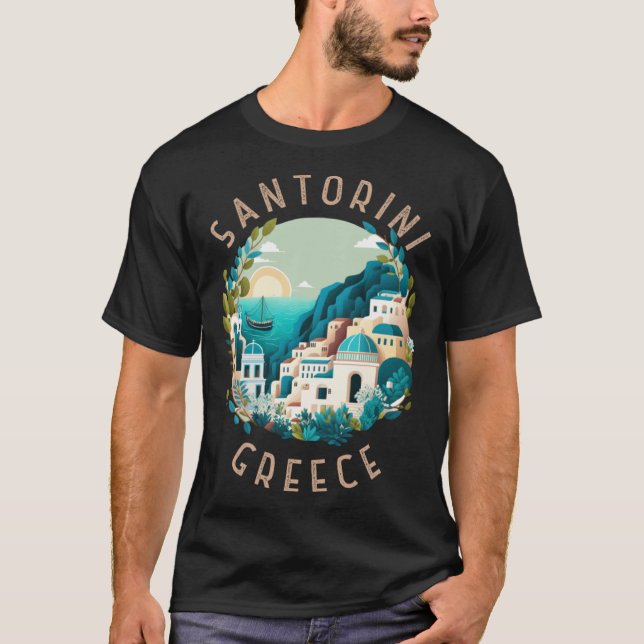 Santorini Greece Retro Distressed Circle T-Shirt (Vorderseite)