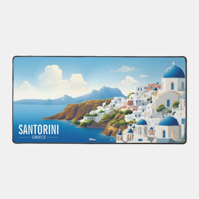 Santorini Greece Travel Poster Desk Mat Schreibtischunterlage (Vorderseite)