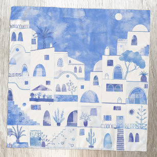 Santorini Greece Watercolor Blue White Schal