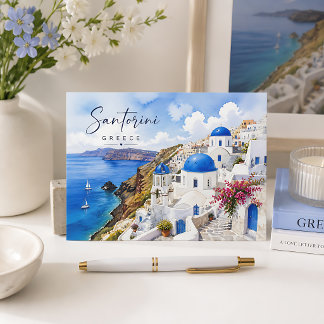 Santorini Greece Watercolor Postkarte