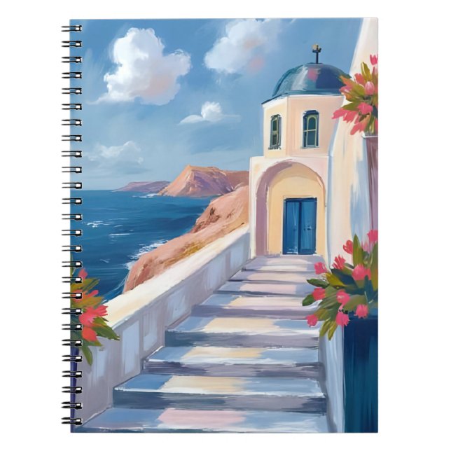 Santorini Greece Watercolor Travel Art Notizblock (Vorderseite)